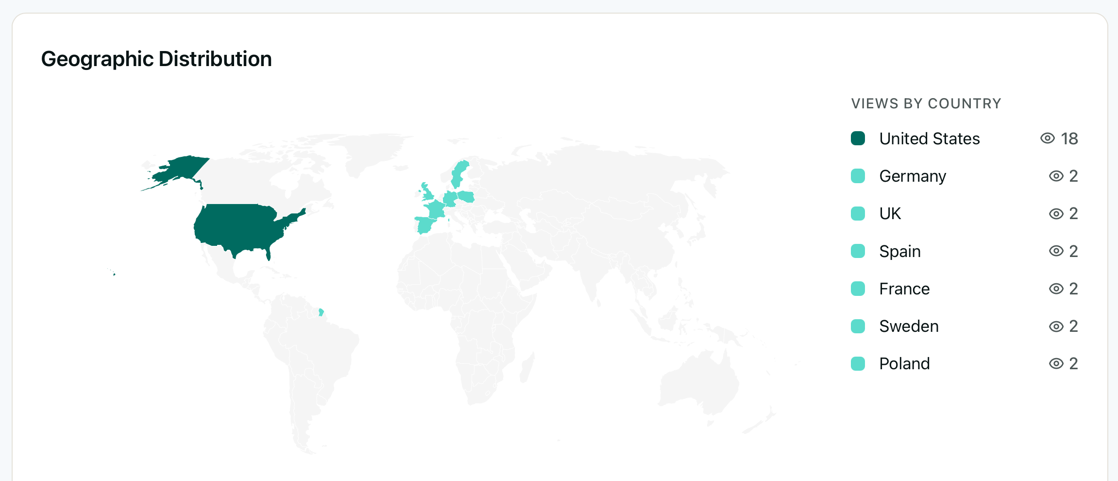 World map showing geographic distribution of document views by country